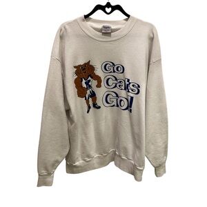 Vintage University of Kentucky Basketball White Blue Wildcats Sweatshirt XL